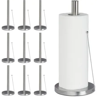 10 x Küchenrollenhalter aus Edelstahl, Design Papierrollenhalter stehend, für die Küche, HxD: 33 x 15 cm, Silber
