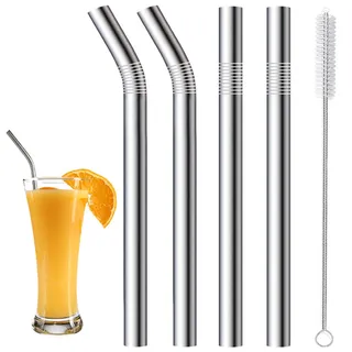 Milkshake-Strohhalme, 8 mm breit, 4 Stück, Edelstahl-Trinkhalme mit 1 Strohhalm-Reiniger, wiederverwendbarer Metall-Strohhalm für Milchshake, Smoothie und Jumbo-dicke Getränke