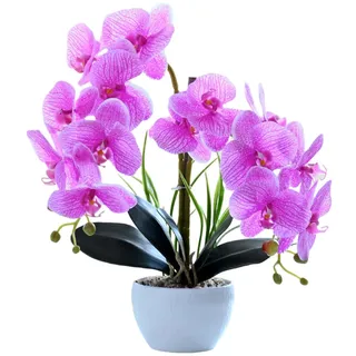 Orchideen Künstliche Blumen 14Blütenblätter Künstliche Orchidee,Hellviolett | Künstliche Phalaenopsis Orchidee, 3D Gedruckt, Dekoration für Zuhause und Büro, aus Polyurethan, Kunststoff und Metalldraht