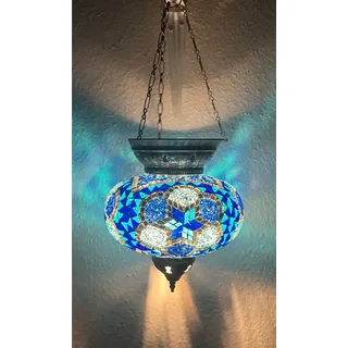 Mosaiklampe Mosaik Lampe orientalische Hängeleuchte Deckenleuchte XL / Blau