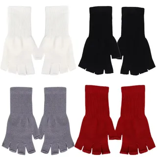 KOLZEMV 4 Paar fingerlose handschuhe damen, fingerlose handschuhe, handschuhe fingerlos damen, Halb Fingerhandschuhe Winter Fingerlose Handschuhe Strickhandschuhe für Männer Frauen