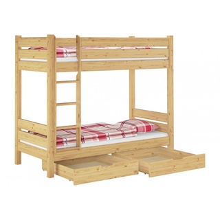 Erst-Holz Etagenbett extra stabil Kiefer 100x200 cm, mit 2 Rollroste, 2 Matratzen und 2 Bettkästen 60.16-10MS2