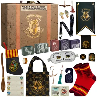 Harry Potter Adventskalender 2025 Kinder, Countdown Kalender mit 24 Überraschungen, Schmuck, Haarschmuck Mädchen, Schreibwaren Set, Geschenk Idee (Braunes Etui)