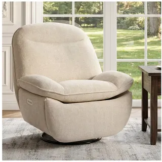 FLEXISPOT Sessel Schaukelsessel gemütlicher TV-Sessel, Relaxsessel (Schlafsessel mit USB, Drehsessel mit Rocking, Ruhesessel für Senioren & Stillenden), Versteckter Stauraum, 105° - 145° verstellbar, 159 KG belastbar beige