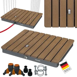 STEELSØN Samaya Bodendusche rechteckig, Braun/Grau, Fontänenhöhe bis 4 m | Außendusche mit Fußrad einstellbar, Gartendusche rutschfest, Campingdusche wetterfest, Pooldusche/Duschplatte, Outdoor-Dusche