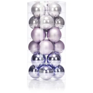24 Christbaumkugeln Glas 6cm//Weihnachtskugeln Weihnachtsschmuck Weihnachtsdeko Baumkugeln Baumschmuck Christbaumschmuck Kugeln Glaskugeln Dose, Farbe: Dreamy Lilac (lila)