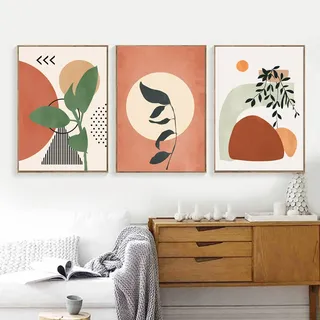 Sarah Duke 3er Design Poster Set, Boho Abstrakt Pflanze Blumen Leinwand Bilder, Wandbilder, Leinwand Kunstposter Wanddeko für Wohnzimmer Schlafzimmer (50x70cm)