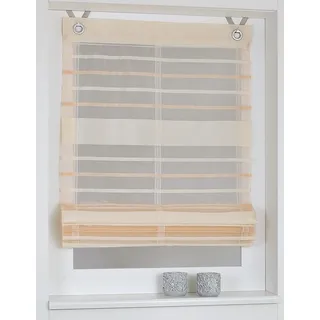Fancy Raffrollo Creme Ausbrenner gestreift halbtransparent Ösenrollo mit Hakenaufhängung ohne Bohren 45 x 140 cm