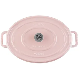 Sallys Bräter Vielseitiger Gusseisentopf ALIME, oval für Brot, Braten & Schmoren, Vollgusseisen mit hochwertiger Emaille-Beschichtung (Schmortopf mit Deckel, inklusive Noppen-Deckel, langlebig & ofenfest bis 250 °C), Gusseisenbräter, 36,5 × 26 cm / Vollgusseisen Emaille-Beschichtung rosa