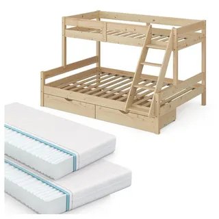 VitaliSpa Etagenbett Everest 140x200 / 90x200 cm mit 2 Matratzen und 2 Schubkästen