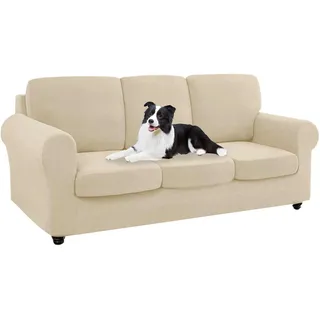 SYLC Ektorp Sofabezug Mit Separaten Sitzkissenbezug Und Rückenlehnenbezug Stretch Jacquard, Geteilt SofaÜberwürfe Anti-Rutsch Sofahusse Überzug (Beige,Sofa+3 Seats+3 Backs)