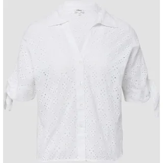 S.Oliver Lockere Bluse mit Lochstickerei und Knotendetail weiß 42