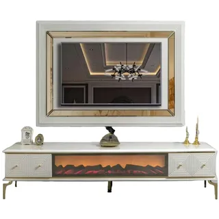 Xlmoebel Sideboard Set mit Luxusmöbeln: TV-Panel, Sideboard-Schrank, Wohnwand und Kamin (Anrichte mit TV-Panel), Hergestellt in Europa weiß