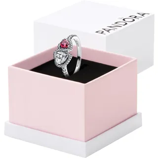 Pandora Halo Herzen Ring Silber Rot Gr. 56