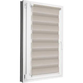 Estika Verdunkelungs Doppelrollo Klemmfix ohne Bohren - 85 cm x 120 cm - Meersand - Tag und Nacht Duo-Rollo, Rollos für Fenster, Fenster Sichtschutz, Doppelrollo für Innenräume