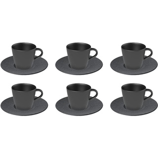 Villeroy & Boch Manufacture Rock Mokka- / Espressotassen mit Untertassen, 6er Set, 60 ml, Hochwertiges Geschirr in Schiefer-Optik, Premium Porzellan, Spülmaschinen- / Mikrowellengeeignet, Schwarz