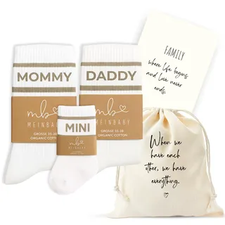 MeinBaby123® Geschenk zur Geburt, Baby Socken, Mama Socken, Papa Socken, Geschenk Babyparty (Beige: Mommy, Daddy, Mini (3er Set), Mommy 39-42, Daddy 43-46, Mini 3-24 Monate) - 10