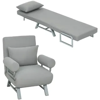 Homcom Schlafsessel 3-in-1 Polyester 73 x 81 x 78 cm Silber mit Bettfunktion und Zierkissen