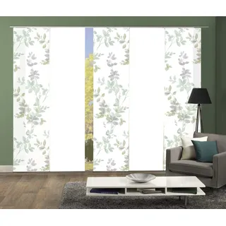 HOME WOHNIDEEN 084646 Schiebegardine ALYA, halbtransparent, Ranken-Motiv 245x60 cm, Farbe:Salbei, Größe:245 x 60 cm, Anzahl:5X