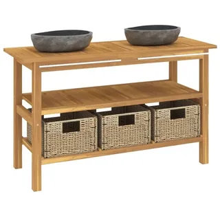vidaXL Waschtisch mit Flussstein-Waschbecken Massivholz Teak