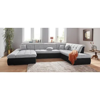 DOMO collection Wohnlandschaft "PB MORIC wahlweise mit Bettfunktion und Armteilverstellung U-Form", silber (schwarz, silber), B:353cm H:80cm T:95cm, Zierkissen: Struktur (90% Polyester, 10% Polyacryl);Microfaser PRIMABELLE (100% Polyester) / Struktur (90% Polyester, 10% 