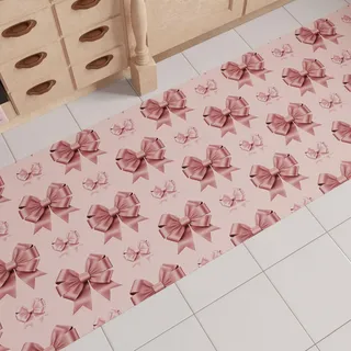 PETTI Artigiani Italiani - Weihnachts-Küchenläufer, Rutschfester und waschbarer Weihnachts-Küchenteppich, Weihnachtsteppich 52x100 cm, rosa Schleife, Federn, Made in Italy