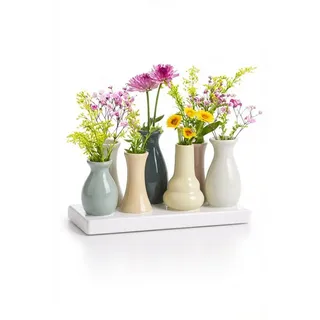 WestCraft Dekovase Handgefertigte kleine Keramik Deko Blumenvasen Set aus 7 Vasen in bunt (1 St), dekorative Keramikvasen auf festem Sockel, hübsche Mini Vase bunt 20 cm x 10 cm x 7 cm
