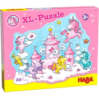 HABA 305467 - Puzzle Einhorn Glitzerglück – Wolkenpuzzelei, Puzzle ab 3 Jahren, 20 Teile mit Einhorn-Motiv und Glitzereffekt zur Übung der Feinmotorik, Farb- und Formzuordnung