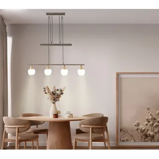 NÄVE Pendelleuchte "Monaco", weiß (beige), 4, Ø 10cm H: 160cm, 1 Stk., Leuchten, 5xE14, Glasschirm, Holzstrukturdetail auf Sockel und Fassungshalterung, Pendelleuchte