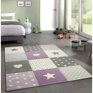 Carpetia Kinderteppich Kinderteppich Spielteppich Mädchen mit Herz Stern lila creme grau, rechteckig, Höhe: 13 mm grau|lila rechteckig | 200 cm x 290 cm x 13 mm
