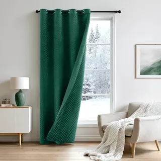 MIULEE Thermovorhang Türvorhang Doppelter Samt Vorhänge Verdunkelnd Samt Gardinen Blickdicht - Wärmeschutz Verdunklungsvorhang mit Ösen für Wohnzimmer, H225 x B132 cm, Smaragdgrün, 1 Stück