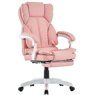 Schreibtischstuhl Bürostuhl Gamingstuhl Racing Chair Chefsessel mit Fußstütze,Farbe:Rosa - Weiß - Rosa/Weiß/Schwarz