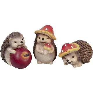 Valery Madelyn 3er Kunstharz Igeln für Herbstdeko Gartendeko,10cm Tierfigur niedlichen mit Apfel Pilze für Haus und Garten,Innen und Draußen,Gesche