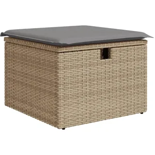 vidaXL Gartenhocker mit Kissen Beige 55x55x37 cm Poly Rattan