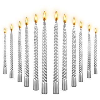 Hohe metallische Spiralkerze, 25,4 cm, metallisch, tropffreie, spiralförmige Kerze, lange Kerzen, Wachs, geruchlose Dinner-Kerze, 12 spiralförmige Silberfarben