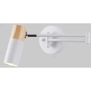 Verstellbare Schwenkarm Wandlampe Langer Arm Holz Wandleuchte 350°Drehung E27 Nachttisch Wandbeleuchtung Moderne Wandstrahler Weiß Wand Leselampe für Schlafzimmer Kinderzimmer(mit Leuchtmittel)
