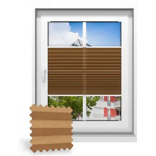 Plissee ohne Bohren nach Maß, Karamellbraun (crush) 113050, 30 x 80 cm, Plissee individuell maßangefertigt
