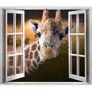 murando 3D WANDILLUSION Wandbild Tier Fototapete Poster XXL Fensterblick Vlies Leinwand Panorama Bilder Dekoration Giraffe Wüste Afrika 210x150 cm g-C-0394-c-a