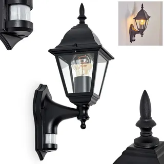 HOFSTEIN Außenwandleuchte Naofe, Außenwandlampe mit Bewegungsmelder aus Metall/Glas in Schwarz/Klar, moderne Wandleuchte im Retro/Vintage/Landhaus-Design, E27, IP44, Eingangsbereich, Haustür, Hof
