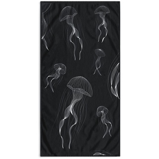 DecoKing Strandtuch groß 90x180 cm Baumwolle Frottee Velours Badetuch dunkelblau Jellyfish