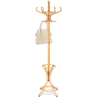 DREAMADE Kleiderständer Holz, Garderobenständer mit Haken, Jackenständer Standgarderobe Garderobe, Farbwahl (Natur)