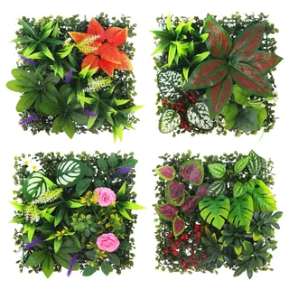FARYODI Kunstpflanzen Wand Pflanzenwand 4 Stück, 25x25cm Künstliche Kunstpflanzen zur Wandmontage, Künstliche Pflanzen Deko für Wand, Balkon, Garten