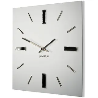 FLEXISTYLE Wanduhr 30cm Design ohne tickgeräusche ohne Ticken modern Gold quadratisch 3D Badezimmer Wohnzimmer (Weiß Silber)