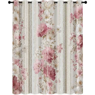 Generisch Vorhang Blickdicht Vintage Blumen, Vorhänge Landhaus Shabby Chic für Schlafzimmer Gardinen mit Ösen H160 x B140 cm, Verdunklungsvorhänge für Wohnzimmer 2er Set XD324