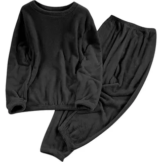 Schlafanzug Damen Winter Thermo Pyjama Lang Fleece Hausanzug Kuschelig Warm Pyjama Set Flauschig Freizeitanzug Polar Jogginganzug Rundhals Nachtwäsche - XXL