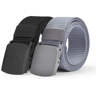 Aomig Arbeitsgürtel Herren, Verstellbarer Nylon Stoffgürtel Koppelgürtel für Männer und Frauen, Outdoor Stoff Tactical Belt, Schnellverschluss-Taktikgürtel, Gürtel Ohne Löcher (Grau+Schwarz)