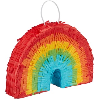 Relaxdays Mini Pinata Regenbogen, befüllbare Piñata, Geburtstag, Partypinata, zum Aufhängen, HBT: 18 x 26 x 5,5 cm, bunt, 1 Stück