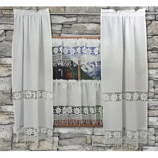 HOSSNER - ART OF HOME DECO Querbehang Zugspitze, Stangendurchzug (1 St), halbtransparent, Häkelspitze - ECHTE Handarbeit weiß 120 cm x 50 cm