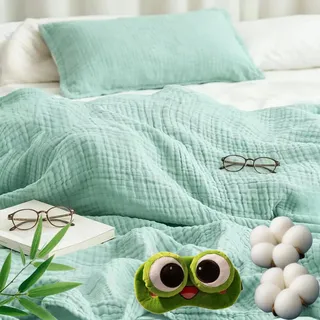 Alpenfaser Musselin Decke, Sanfte Musselindecke Sommer, 100% Aus Natur Baumwolle, Weiche & Atmungsaktive Musselin-Decke für Erwachsene, Kinder, Perfekt für Bett, Sofa (Frisches Grün,130x150cm)