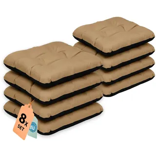 Outdoor Sitzkissen Stuhlkissen - 8er Set - 45 x 45 cm - Made in EU, Wasserdichtes & UV-beständig Gartenkissen - Stuhlauflage Stuhlpolster für Balkonstühle - Beige